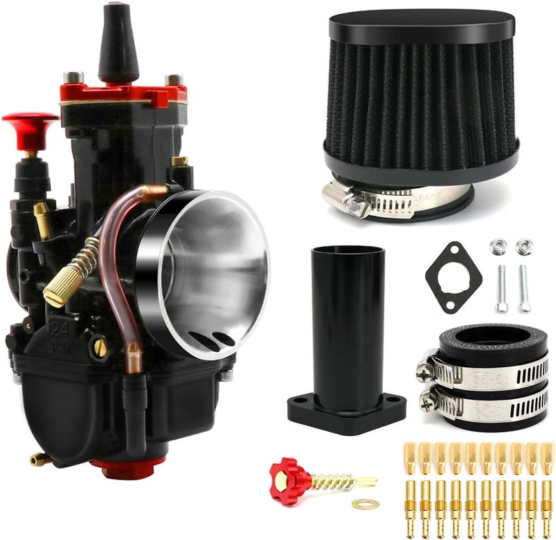 YWLUWEI PWK 26mm Carburetor Kit Universal for 75cc to 125cc 2T 4T Carburetor Air Filter Intake Pipe Manifold Main Jets Idle Jets For Mini Bike Go Kart Parts Racing (Black, 26mm) - Image 1